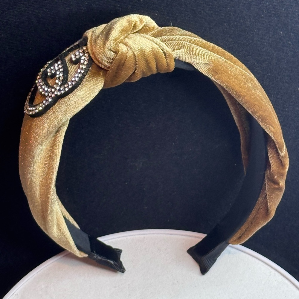 Tan Velvet Rhinestone Headband - Picture 3 of 14